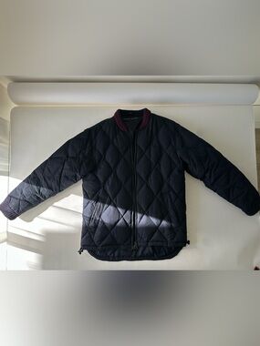 Tommy Hilfiger Men's Navy Diamond Quilted Down Bomber Jacket Striped Rib Collar